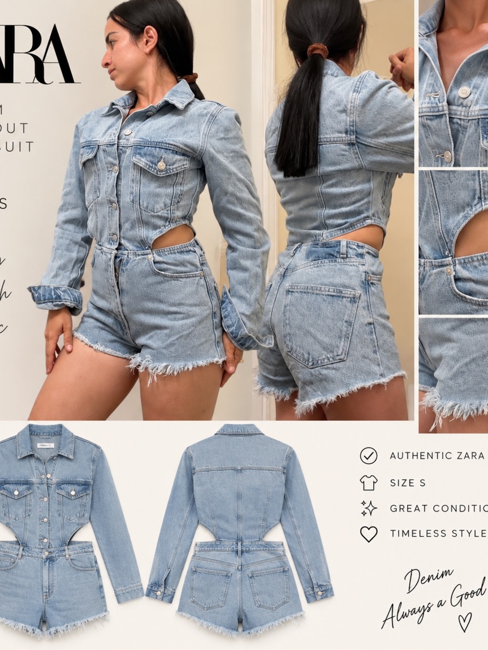 ZARA Light Blue Cutout Denim Short Romper Zara denim cut out playsuit size S